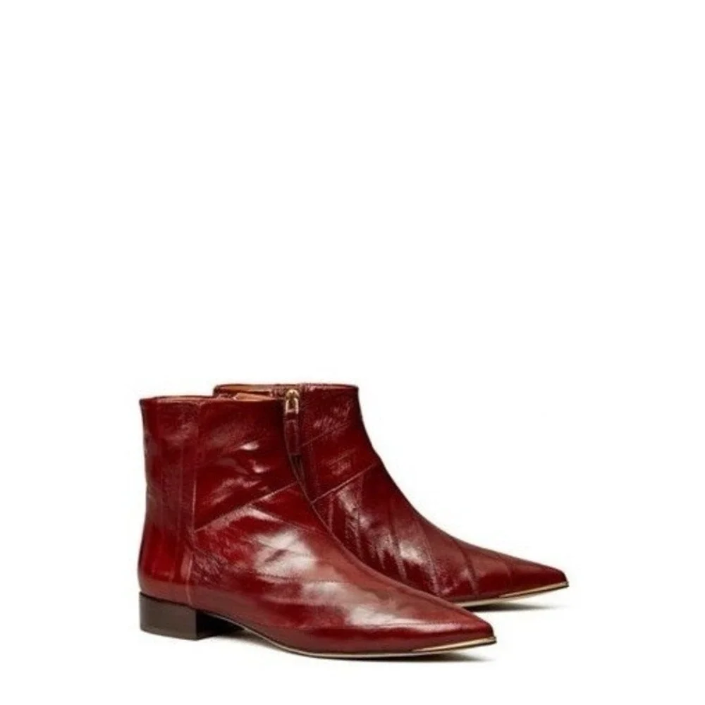 New! Tory Burch 'Lila' Booties Genuine Eel Leather Red Womens Size 5 M MSRP $498